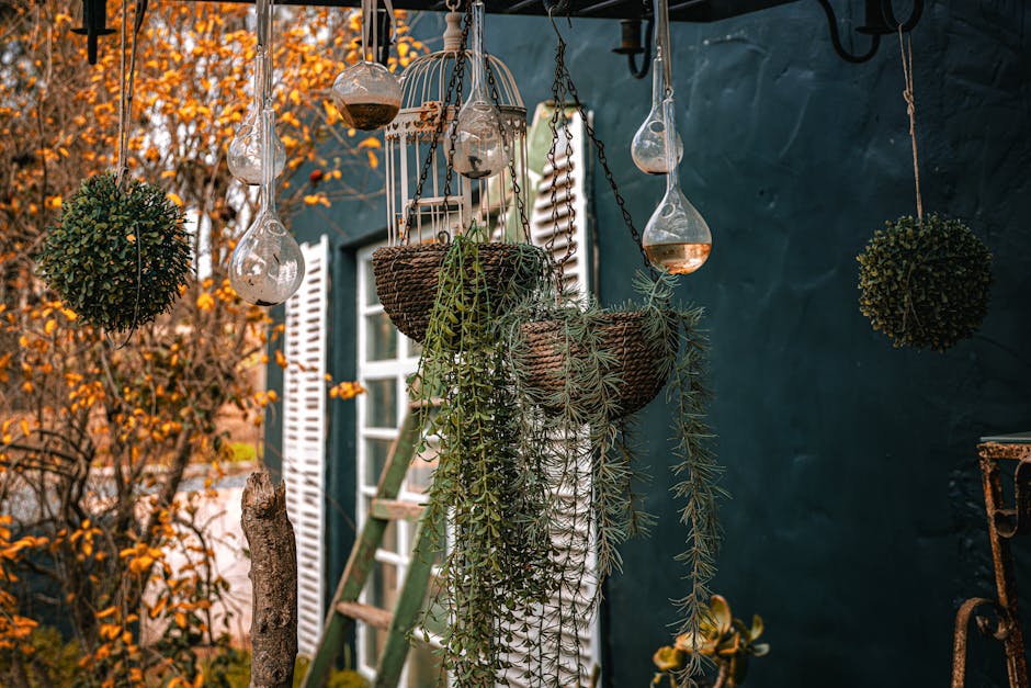 Weelderige varens in bohemian zen-tuin.